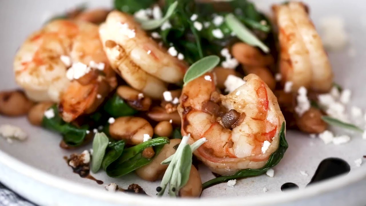 Tuscan White Beans with Spinach, Shrimp and Feta