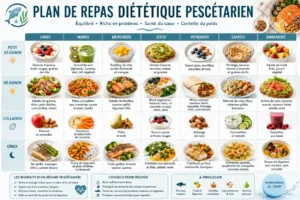 Plan de repas diététique pescétarien (Pescatarian) de 7 jours