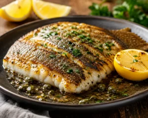 Turbot poêlé, sauce au beurre citronné