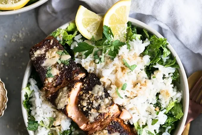 Bol de riz au saumon façon César