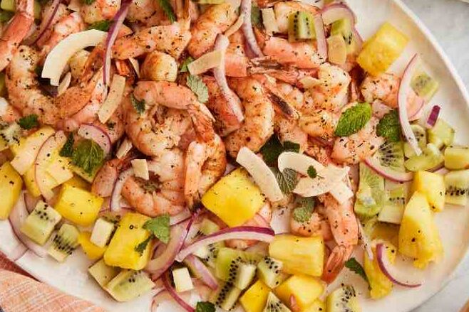 Crevettes des Caraïbes aux fruits tropicaux