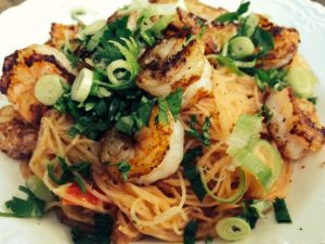 Spicy Sesame Shrimp with Chili Rice Noodles