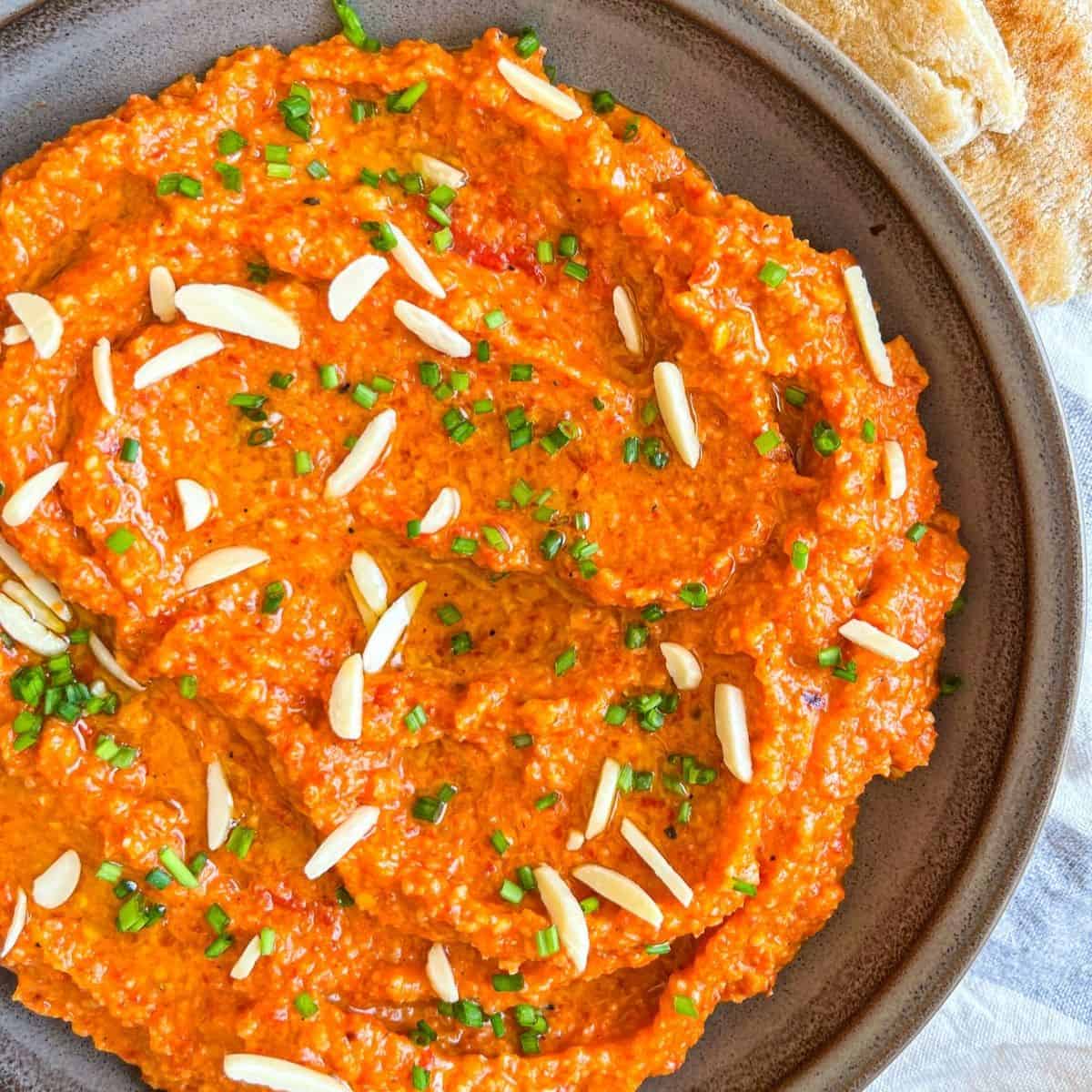Romesco sauce in a bowl.