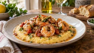 Crevettes à la vénitienne avec polenta