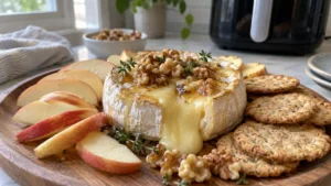 Brie fondant cuit à la friteuse à air avec pommes et noix