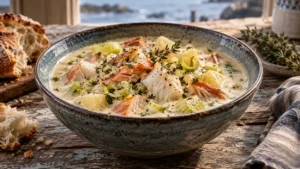 Chaudrée crémeuse de poisson frais et fumé