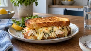 Crab melt au fromage servi chaud