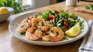 Crevettes cuites avec salade fraîche et citron