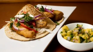 Tacos au flétan noirci et salsa à la mangue